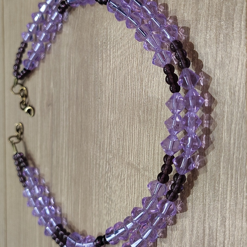 Purple Double Strand Beaded Ladies Necklace,   Handmade Ladies Beaded Necklace - Picture 3 of 5